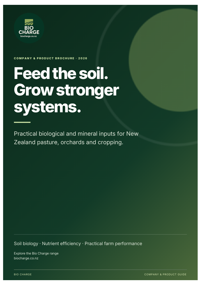 Bio Charge Company and Product Brochure 2026 cover: Feed the soil. Grow stronger systems.